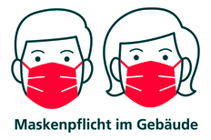 Icon, zwei Personen mit Nase-Mund-Schutzmasken - Maskenpflicht im Gebäude